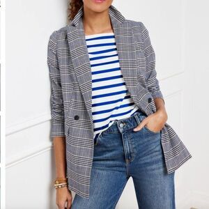 Talbots Glen Plaid Blazer Jacket Black White 16W Preppy Career Double Breasted